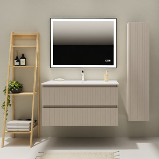 Meuble salle de bain 100 cm - Plan vasque céramique - Cachemire strié mat - A suspendre - Karaib 2