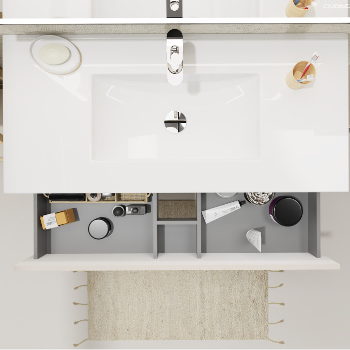 Meuble salle de bain 100 cm - Plan vasque céramique - Cachemire mat - A suspendre - Karaib 2