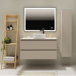 Meuble salle de bain 100 cm pour vasque à poser - Cachemire mat - A suspendre - Karaib 2