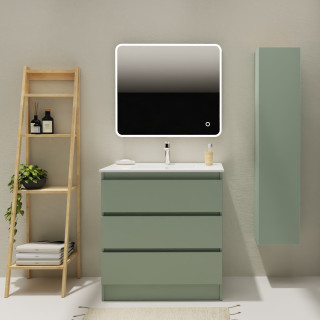 Meuble salle de bain 80 cm A poser - Plan vasque céramique - Vert mat - Karaib 2