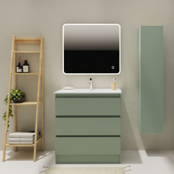 Meuble salle de bain 80 cm A poser - Plan vasque céramique - Vert mat - Karaib 2