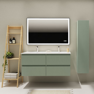 Meuble salle de bain 120 cm - Double vasque céramique - Vert strié mat - A suspendre - Karaib 2