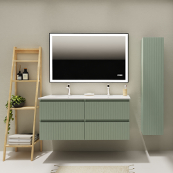 Meuble salle de bain 120 cm - Double vasque céramique - Vert strié mat - A suspendre - Karaib 2