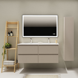 Meuble salle de bain 120 cm - Double vasque céramique - Cachemire strié mat - A suspendre - Karaib 2