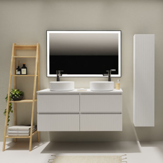 Meuble salle de bain 120 cm pour vasque à poser - Blanc strié mat - A suspendre - Karaib 2