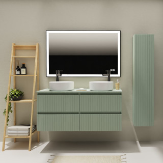 Meuble salle de bain 120 cm pour vasque à poser - Vert strié mat - A suspendre - Karaib 2