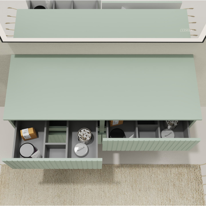 Meuble salle de bain 120 cm pour vasque à poser - Vert strié mat - A suspendre - Karaib 2