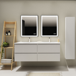 Meuble salle de bain 140 cm - Double vasque Solid surface - Blanc strié mat - A suspendre - Karaib 2