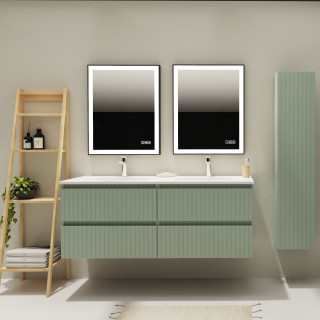 Meuble salle de bain 140 cm - Double vasque Solid surface - Vert strié mat - A suspendre - Karaib 2