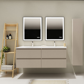 Meuble salle de bain 140 cm - Double vasque Solid surface - Cachemire strié mat - A suspendre - Karaib 2