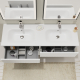 Meuble salle de bain 140 cm - Double vasque Solid surface - Blanc strié mat - A suspendre - Karaib 2