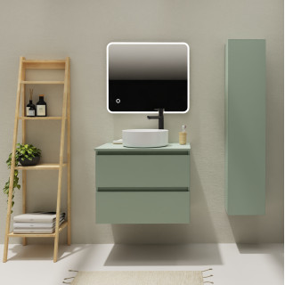 Meuble salle de bain 70 cm pour vasque à poser - Vert mat - A suspendre - Karaib 2