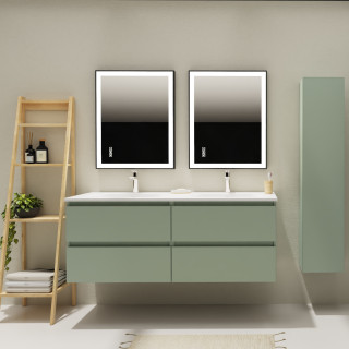 Meuble salle de bain 140 cm - Double vasque Solid surface - Vert mat - A suspendre - Karaib 2