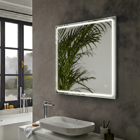 Miroir Salle de Bain - 80x80 cm - Rectangulaire - avec Éclairage Led - MIA