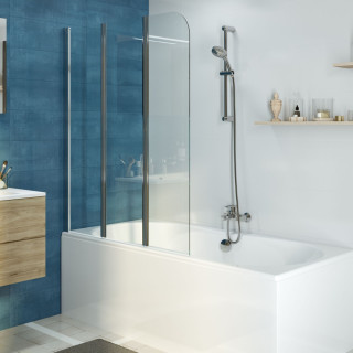 Pare-baignoire 3 volets pivotants design 120x140 cm aluminium chromé 5 mm - Kordo