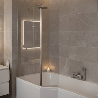 PARE BAIGNOIRE OBLIK 80 + 27 2 VOLETS FIXE + PIVOTANT CHROME