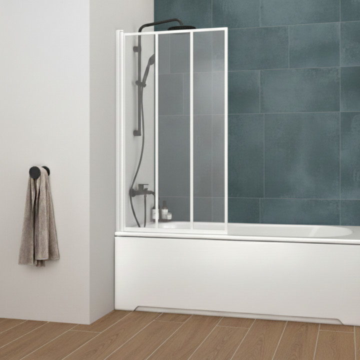 Pare baignoire 1 volet pivotant h140 x l80 cm blanc mat