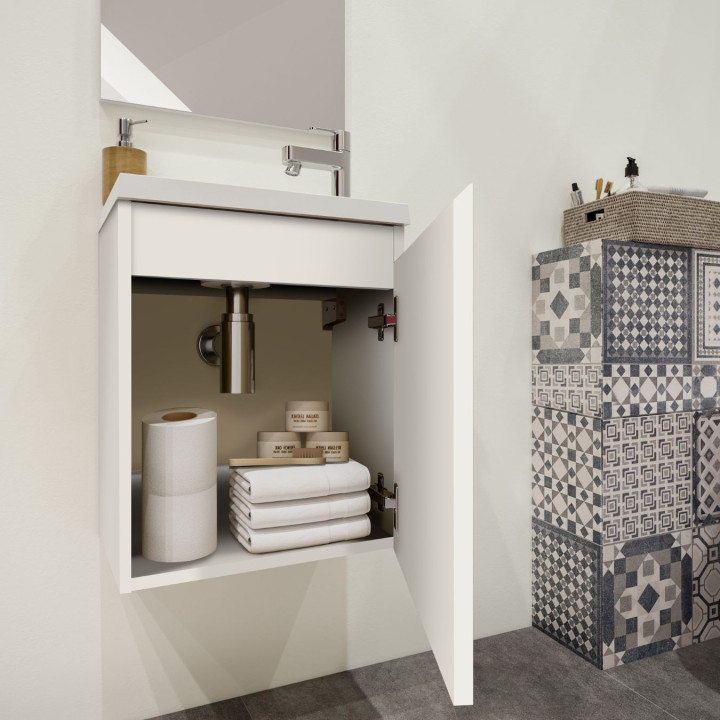 Pack lave mains avec miroir Porto Blanc brillant - Marque allibert