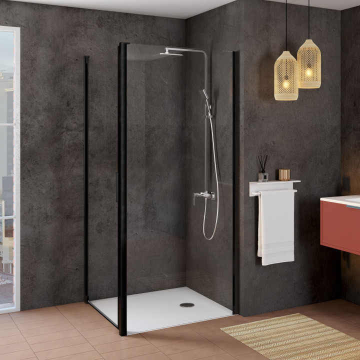 Paroi de douche retour fixe pour porte de douche pivotante 76.5-79x200 cm noir mat Laja