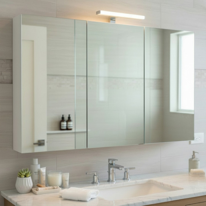 Armoire de toilette éclairante 3 portes 120 cm blanche Juno 2