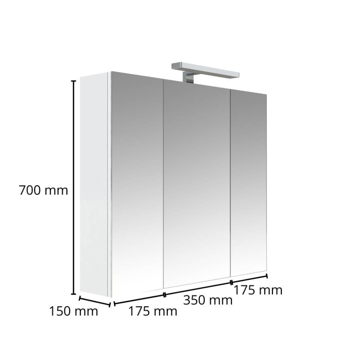 Armoire de toilette éclairante 3 portes 70 cm blanche Juno 2