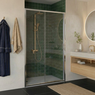 Porte de douche coulissante 140x200 cm Aluminium chromé 6 mm anticalcaire réversible Laja