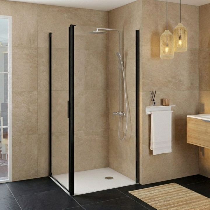 Paroi de douche retour fixe pour porte de douche pivotante 76.5-79x200 cm noir mat Laja