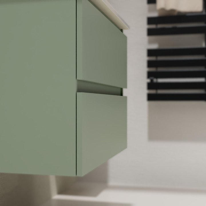 Meuble salle de bain 70 cm - Plan vasque Solid surface - Vert mat - A suspendre - Karaib 2