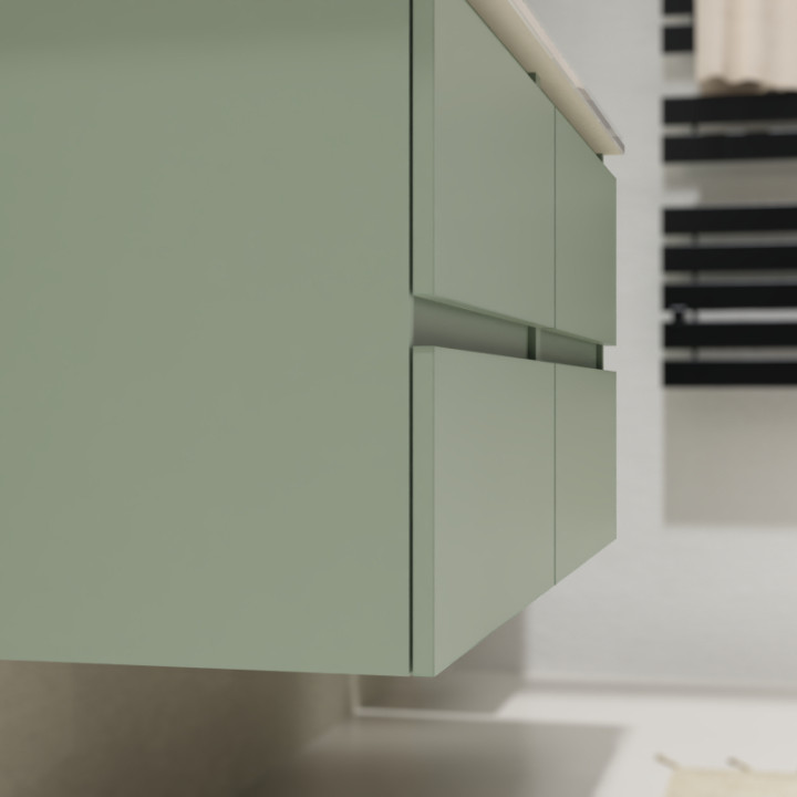 Meuble salle de bain 140 cm - Double vasque Solid surface - Vert mat - A suspendre - Karaib 2