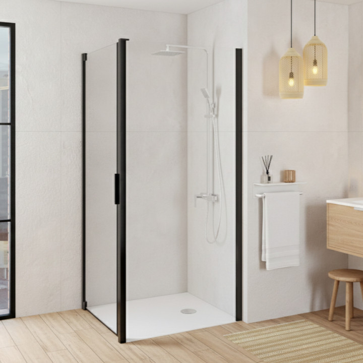 Paroi de douche retour fixe pour porte de douche pivotante 76.5-79x200 cm noir mat Laja
