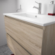 Ensemble meuble salle de bain 60 cm + plan céramique + miroir + led - Effet Chêne Hamiton - A suspendre - Bazil