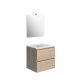 Ensemble meuble salle de bain 60 cm + plan céramique + miroir + led - Effet Chêne Hamiton - A suspendre - Bazil