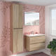 Ensemble meuble salle de bain 80 cm + plan céramique + miroir + led - Effet Chêne Hamiton - A suspendre - Bazil