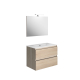 Ensemble meuble salle de bain 80 cm + plan céramique + miroir + led - Effet Chêne Hamiton - A suspendre - Bazil