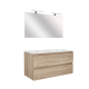 Ensemble meuble salle de bain 120 cm + plan céramique + miroir + led - Effet Chêne Hamiton - A suspendre - Bazil
