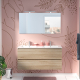 Ensemble meuble salle de bain 120 cm + plan céramique + miroir + led - Effet Chêne Hamiton - A suspendre - Bazil