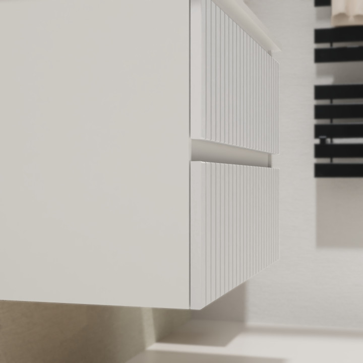 Meuble salle de bain 70 cm pour vasque à poser - Blanc strié mat - A suspendre - Karaib 2