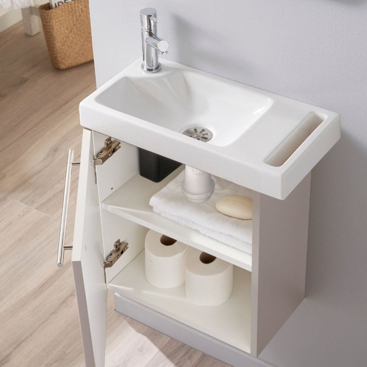 Pack lave-mains Beige cachemire avec porte serviette - Robinetterie eau froide à gauche - L.48 X H. 52.5 cm - Houston