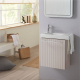 Pack lave-mains Beige cachemire strié avec porte serviette - robinetterie eau froide à gauche - L.48 X H. 52.5 cm - Houston