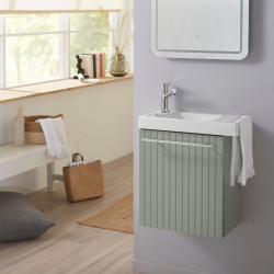 Pack lave-mains Vert mat strié avec porte serviette - robinetterie eau froide à gauche - L.48 X H. 52.5 cm - Houston
