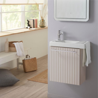 Pack lave-mains Beige cachemire strié avec porte serviette - mitigeur à gauche - L.48 X H. 52.5 cm - Houston