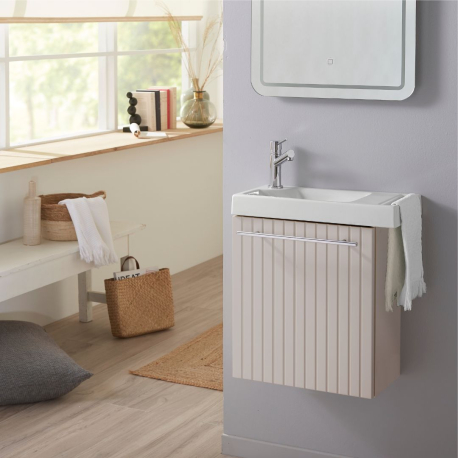 Pack lave-mains Beige cachemire strié avec porte serviette - mitigeur à gauche - L.48 X H. 52.5 cm - Houston