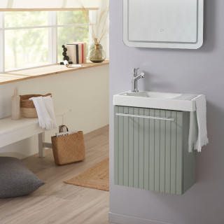 Pack lave-mains Vert mat strié avec porte serviette - mitigeur à gauche - L.48 X H. 52.5 cm - Houston
