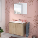 Ensemble meuble salle de bain 80 cm + plan céramique + miroir + led - Effet Chêne Hamiton - A suspendre - 2 portes - Bazil