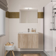 Ensemble meuble salle de bain 80 cm + plan céramique + miroir + led - Effet Chêne Hamiton - A suspendre - 2 portes - Bazil