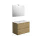 Ensemble meuble salle de bain 80 cm + plan céramique + miroir + led - Effet Chêne Halifax - A suspendre - Max