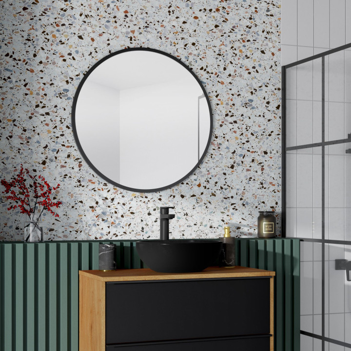 Miroir simple 75 cm avec contour noir pour meuble de salle de bain Cobalto