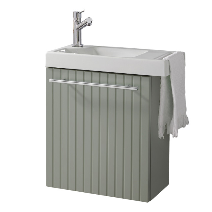 Pack lave-mains Vert mat strié avec porte serviette - robinetterie eau froide à gauche - L.48 X H. 52.5 cm - Houston