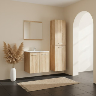 ENSEMBLE MEUBLE SALLE DE BAIN 60 CM + MIROIR + COLONNE ALBAN