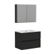 Ensemble meuble salle de bain 80 cm + plan céramique + armoire - Noir mat - A suspendre - Donna